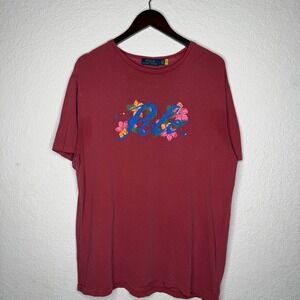 Polo Ralph Lauren Mens Floral Script Graphic T-Shirt Red Short Sleeve Large